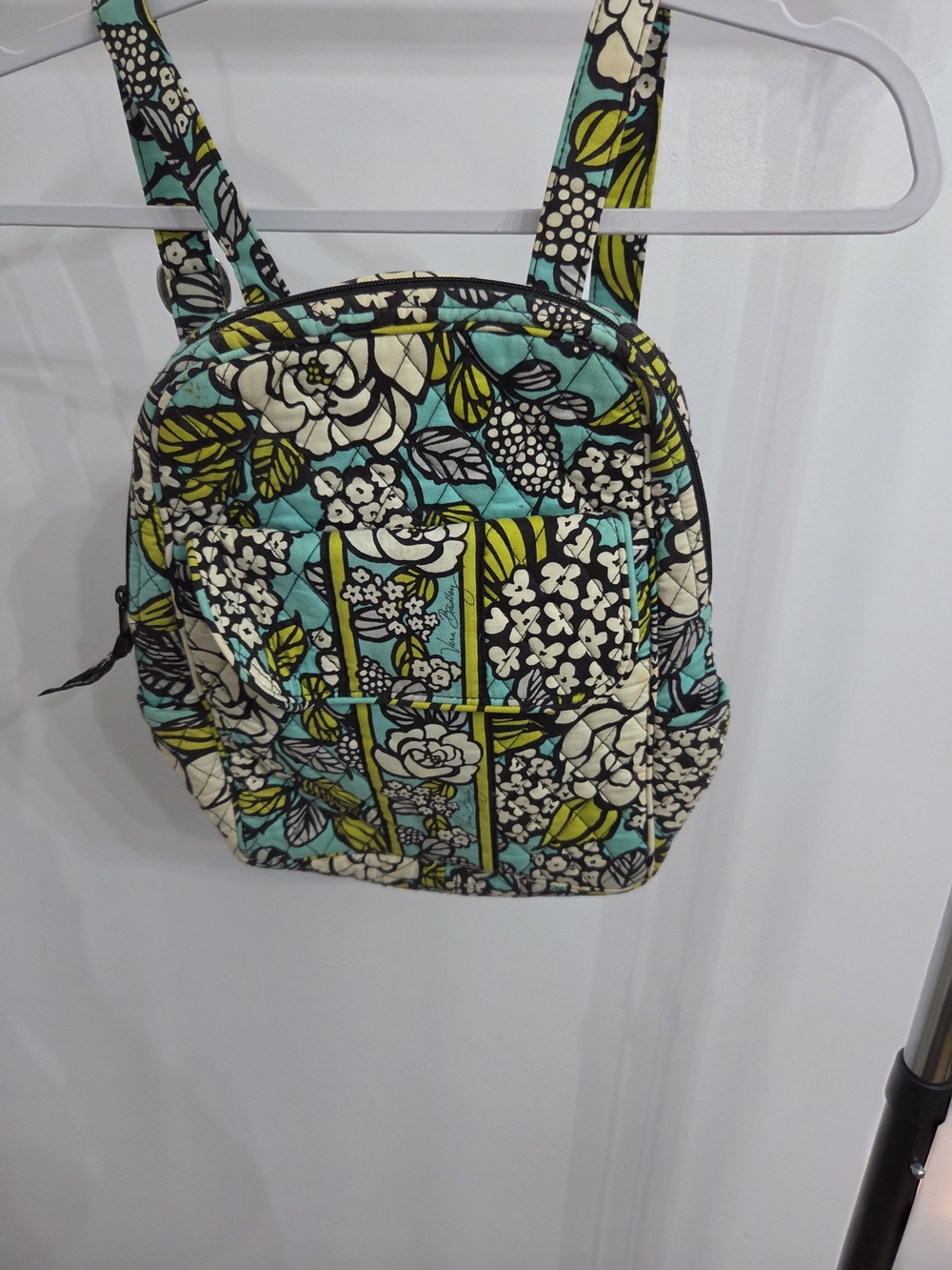 Vera Bradley Quilted Floral Mini Backpack in Aqua, Green & Cream
